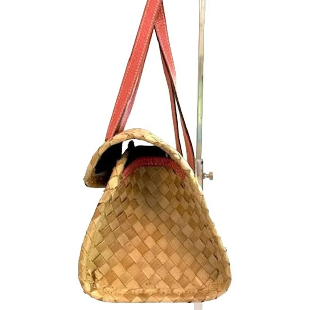 Kate Spade Wine / Picnic Basket shoulder bag Straw Wicker Rattan Pink trim - Picture 7 of 10